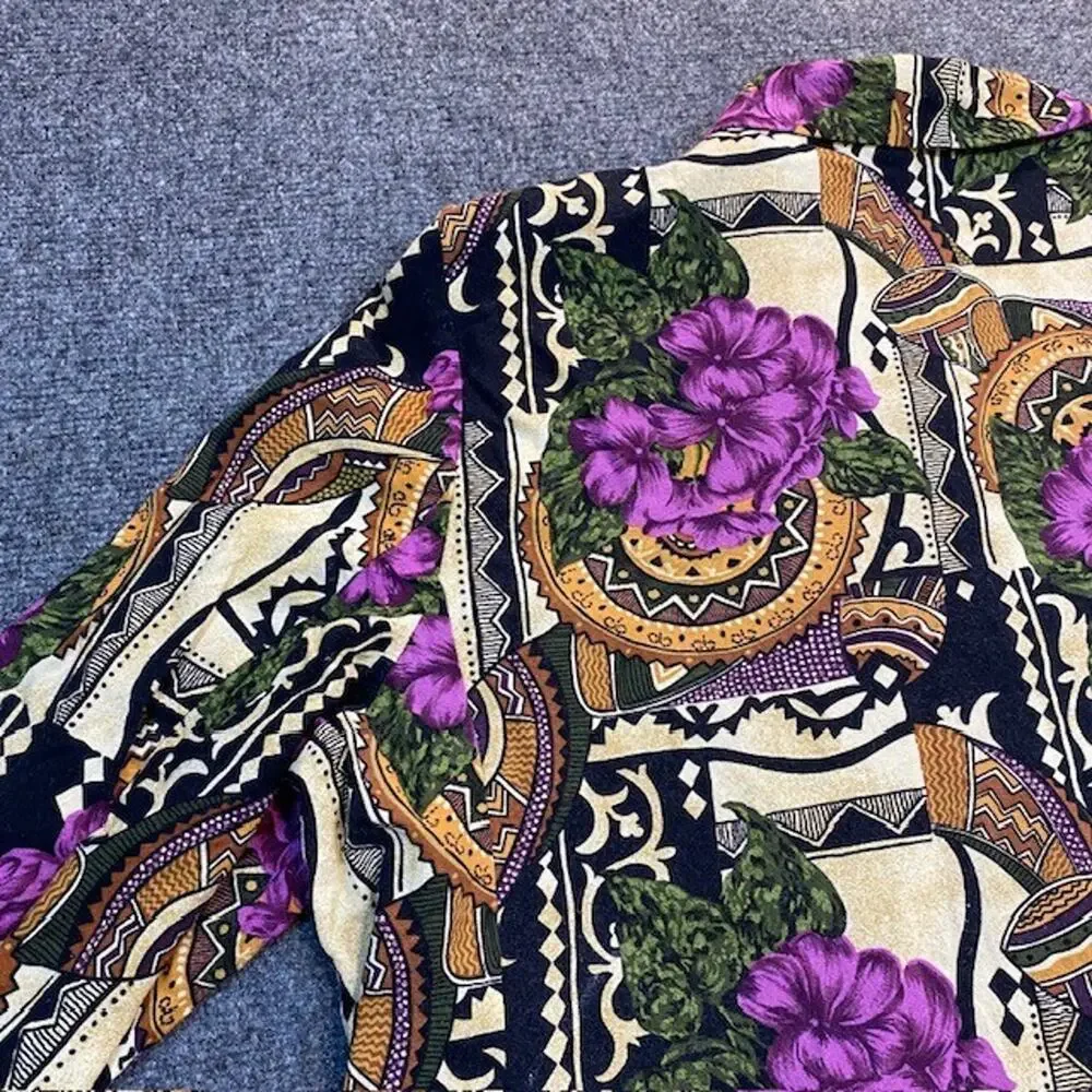 Vintage 90s Maggie McNaughton Blazer Womens 22W Multicolor Floral Rayon Hawaii